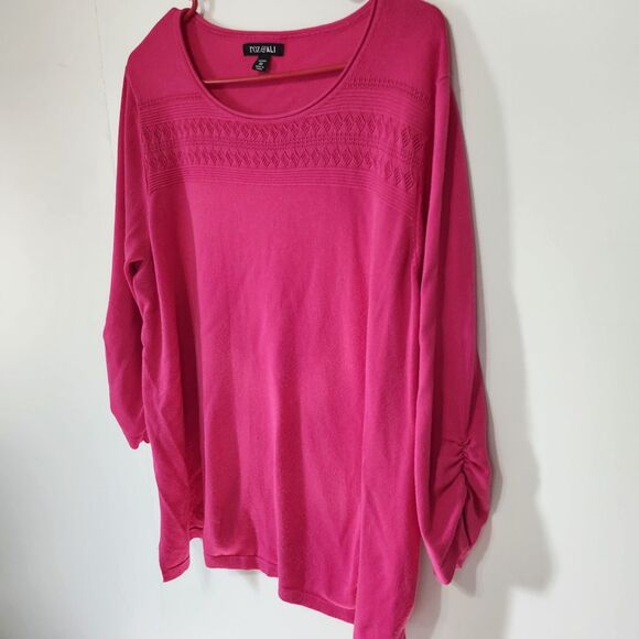 Roz & Ali Pink Cinched Sweater Top 3/4 Sleeve Yoke Detail Plus Size 3X - Picture 2 of 11